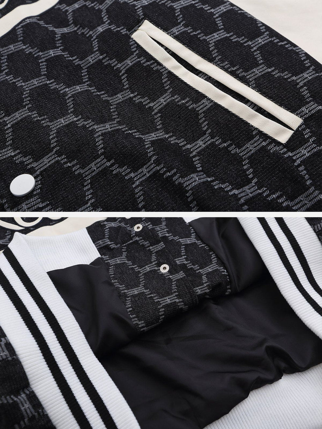 Lacezy - Letter Grid Patchwork Jacket- Streetwear Fashion - lacezy.com