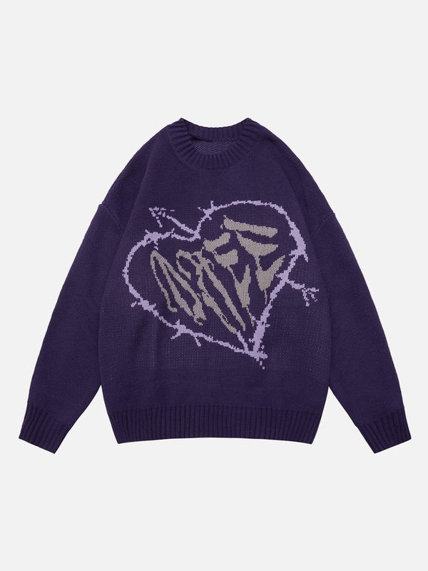 Lacezy - Letter Heart Pattern Sweater- Streetwear Fashion - lacezy.com