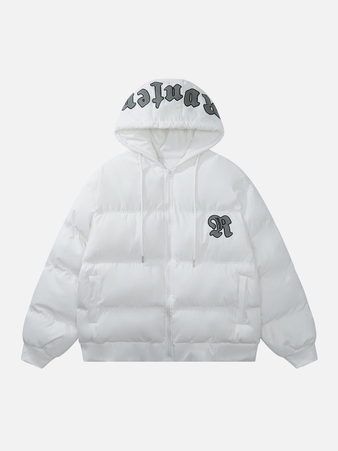 Lacezy - Letter Patch Embroidered Hooded Winter Coat- Streetwear Fashion - lacezy.com