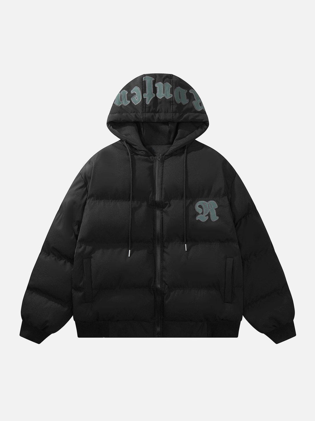 Lacezy - Letter Patch Embroidered Hooded Winter Coat- Streetwear Fashion - lacezy.com