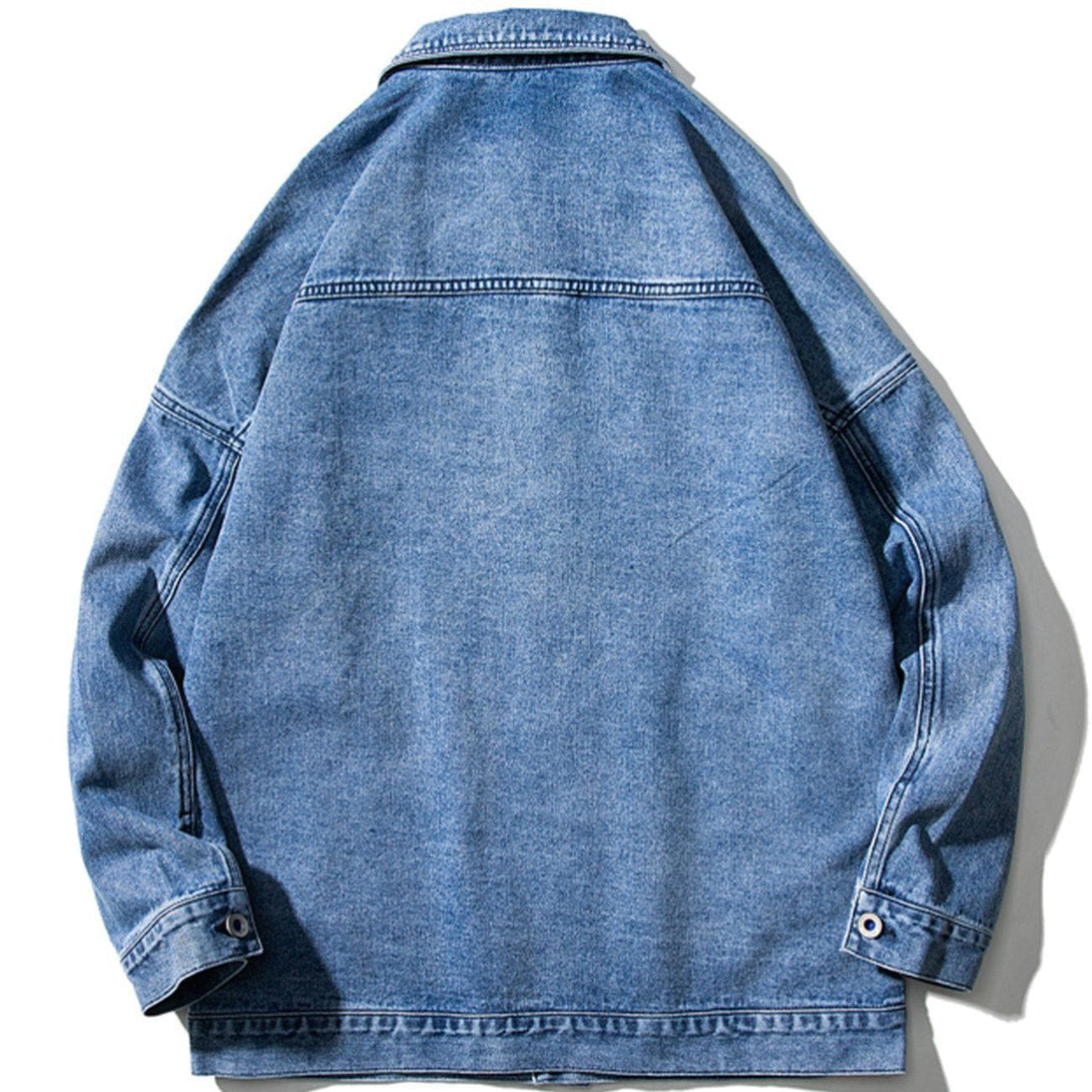 Lacezy - Letter Print Denim Jacket- Streetwear Fashion - lacezy.com