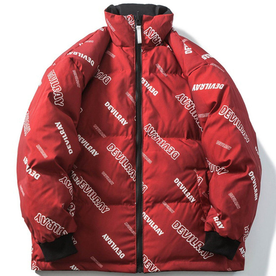 Lacezy - Letter Print Double-sided Puffer Jacket- Streetwear Fashion - lacezy.com