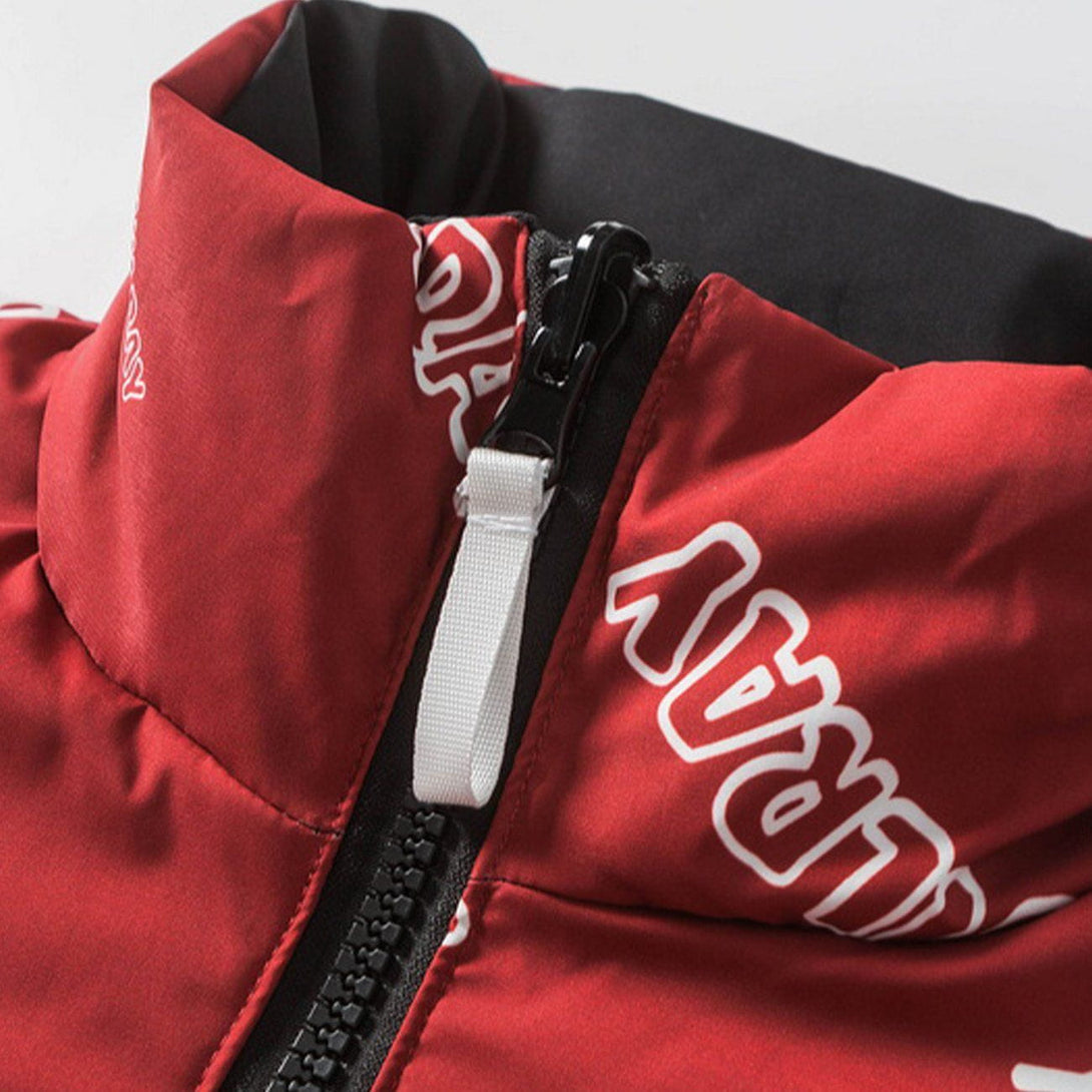 Lacezy - Letter Print Double-sided Puffer Jacket- Streetwear Fashion - lacezy.com