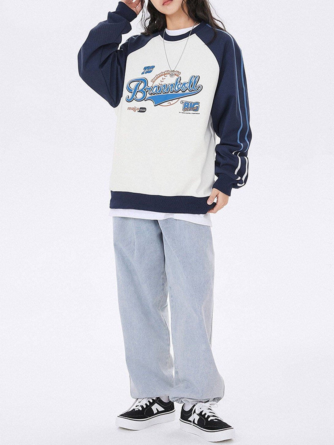 Lacezy - Letter Print Panel Side Stripe Sweatshirt- Streetwear Fashion - lacezy.com