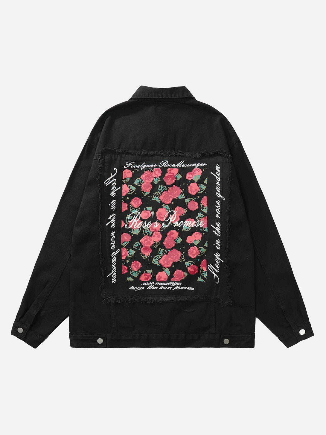 Lacezy - Letter Rose Button Denim Jacket- Streetwear Fashion - lacezy.com