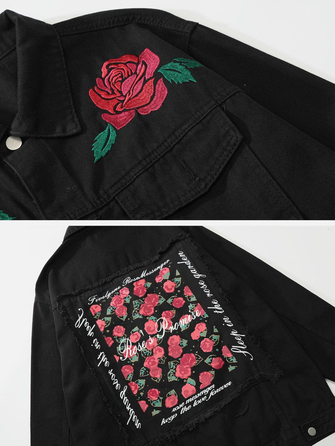 Lacezy - Letter Rose Button Denim Jacket- Streetwear Fashion - lacezy.com