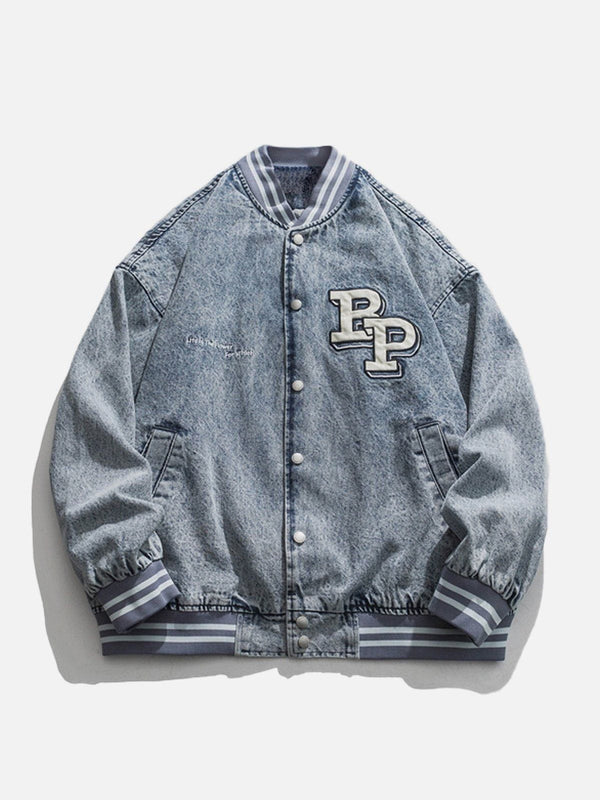 Lacezy - Letter Splicing Denim Jacket- Streetwear Fashion - lacezy.com