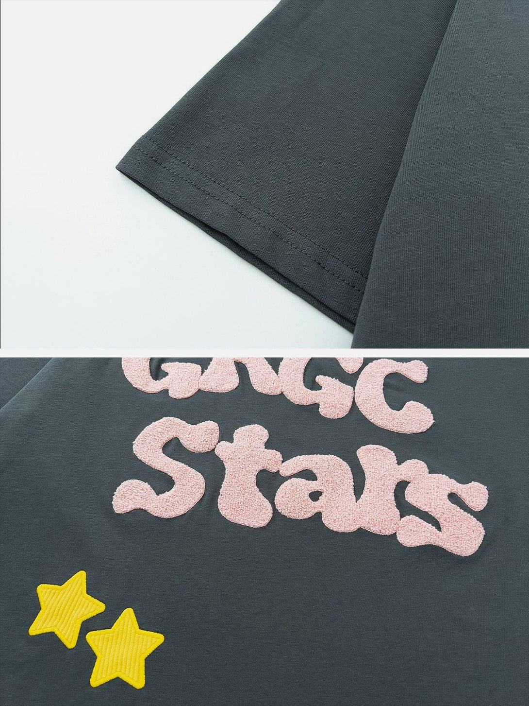 Lacezy - Lettered Star Embroidery Tee- Streetwear Fashion - lacezy.com