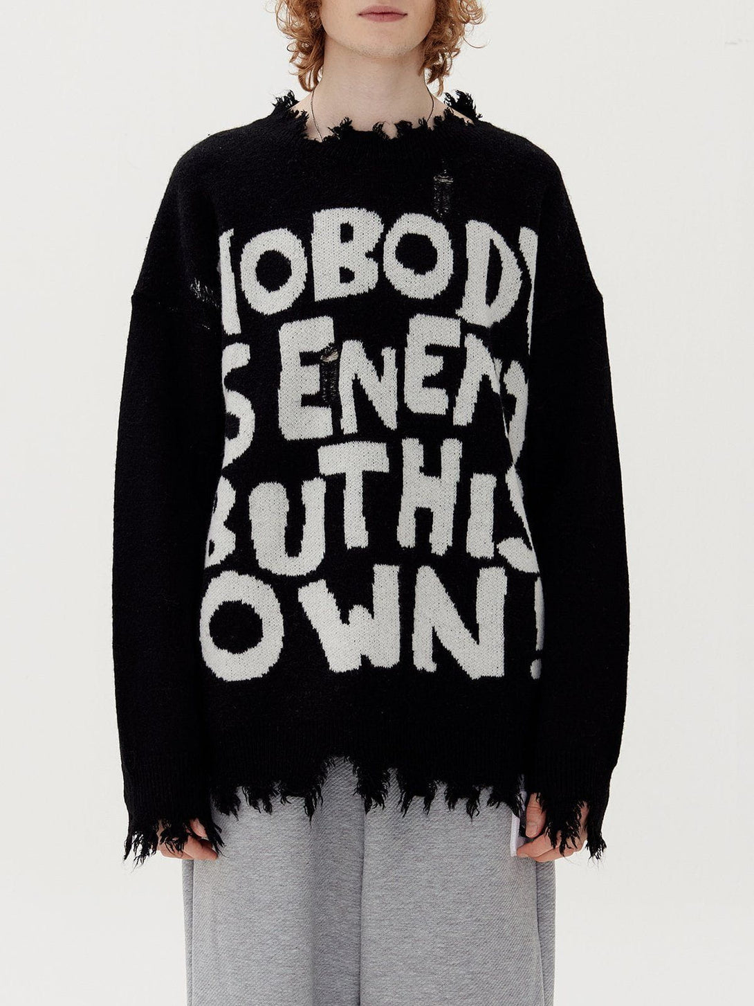 Lacezy - Letters Ripped Hole Sweater- Streetwear Fashion - lacezy.com