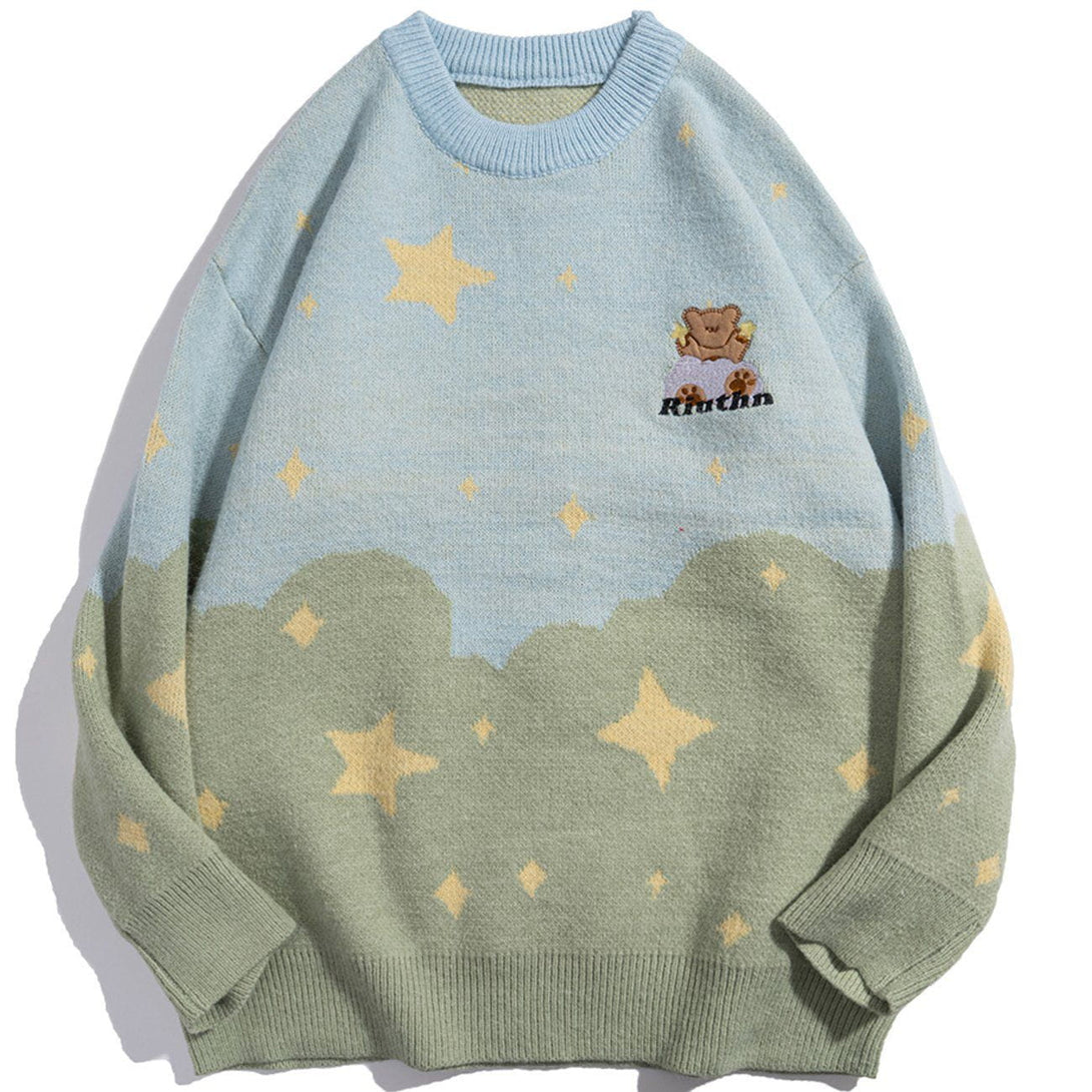 Lacezy - Little Bear Badge Stitching Knit Sweater- Streetwear Fashion - lacezy.com