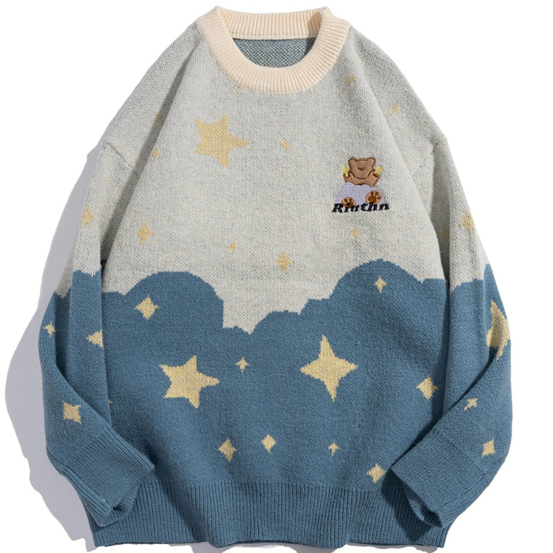 Lacezy - Little Bear Badge Stitching Knit Sweater- Streetwear Fashion - lacezy.com