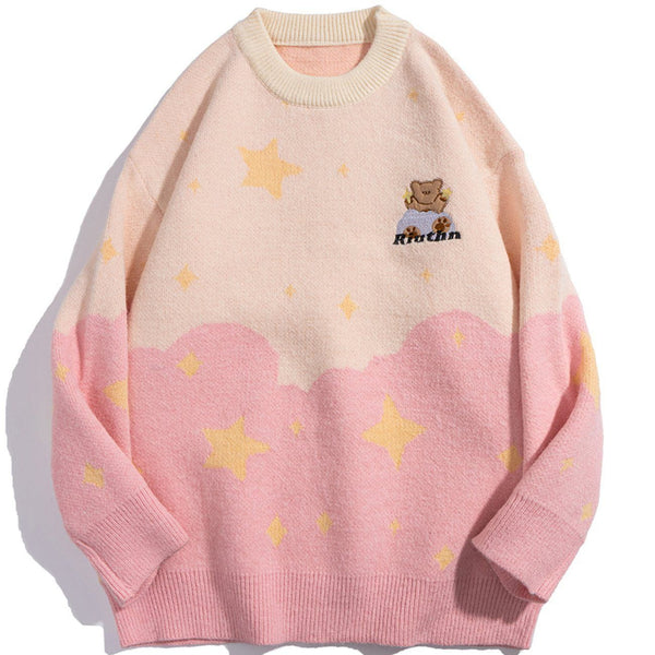 Lacezy - Little Bear Badge Stitching Knit Sweater- Streetwear Fashion - lacezy.com