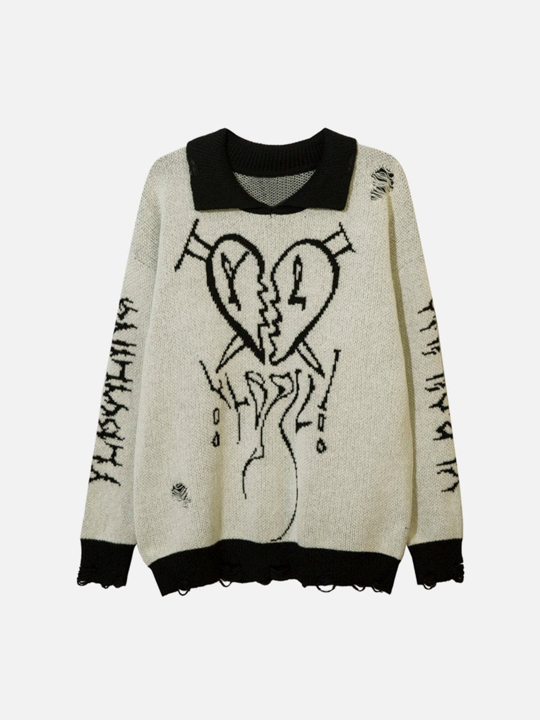 Lacezy - Love Embroidery Polo Collar Sweater- Streetwear Fashion - lacezy.com