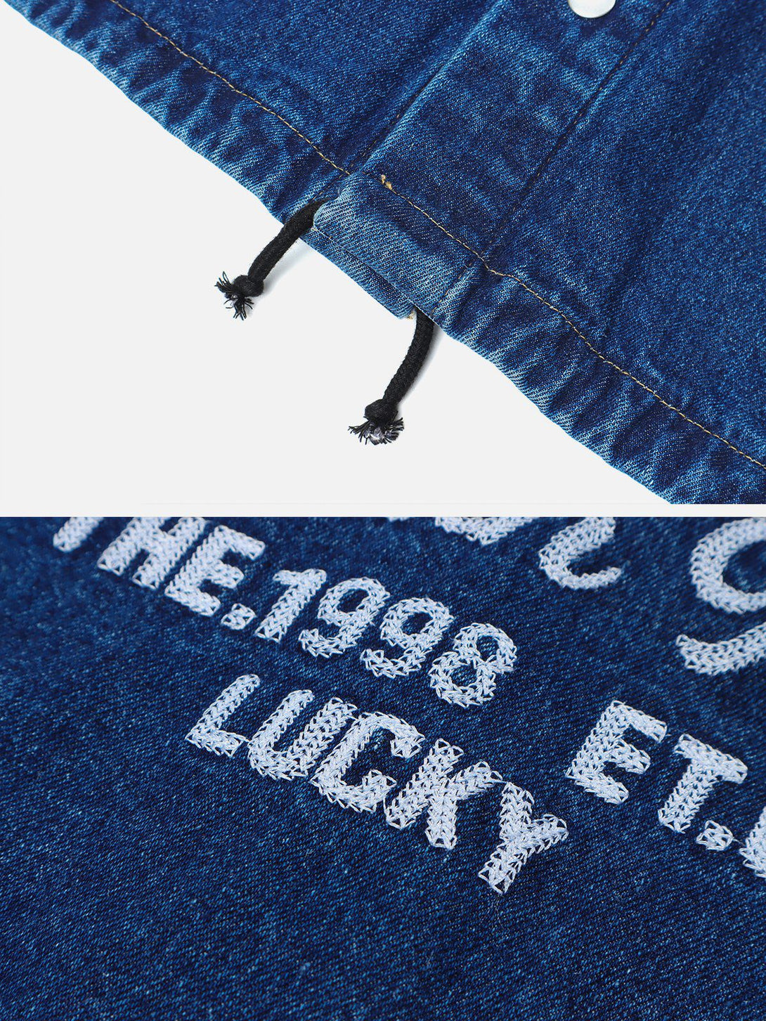 Lacezy - Lucky Number Embroidered Denim Jacket- Streetwear Fashion - lacezy.com