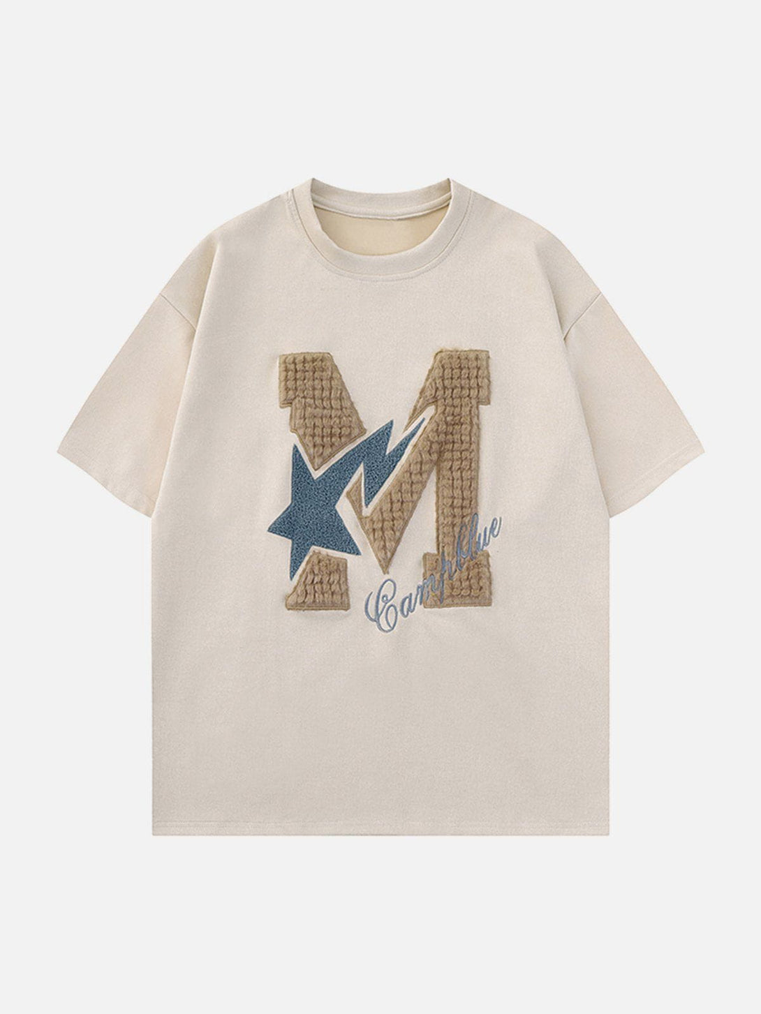 Lacezy - M Letter Star Embroidery Tee- Streetwear Fashion - lacezy.com