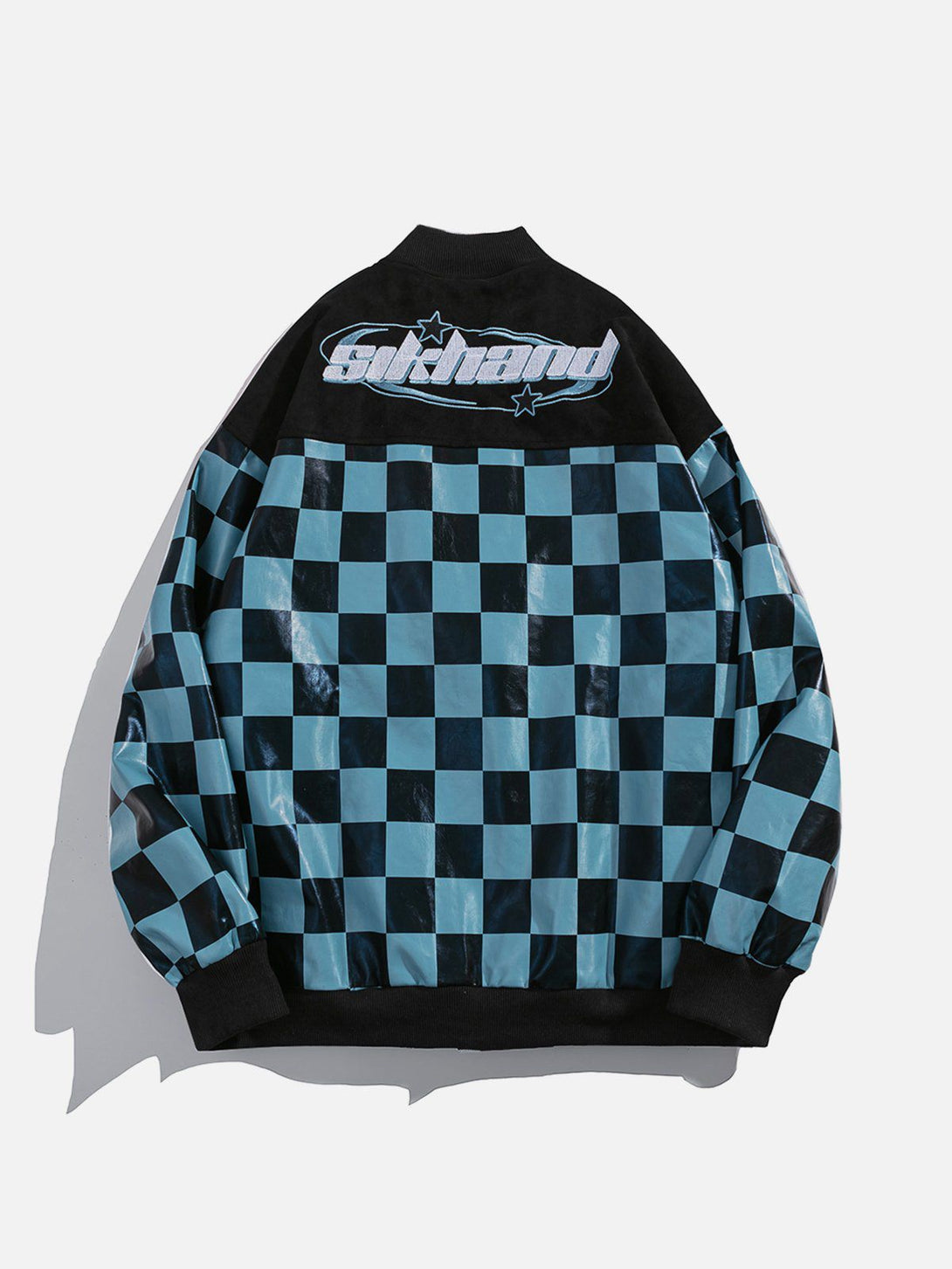 Lacezy - "M" Patchwork Checkerboard Varsity Jacket- Streetwear Fashion - lacezy.com