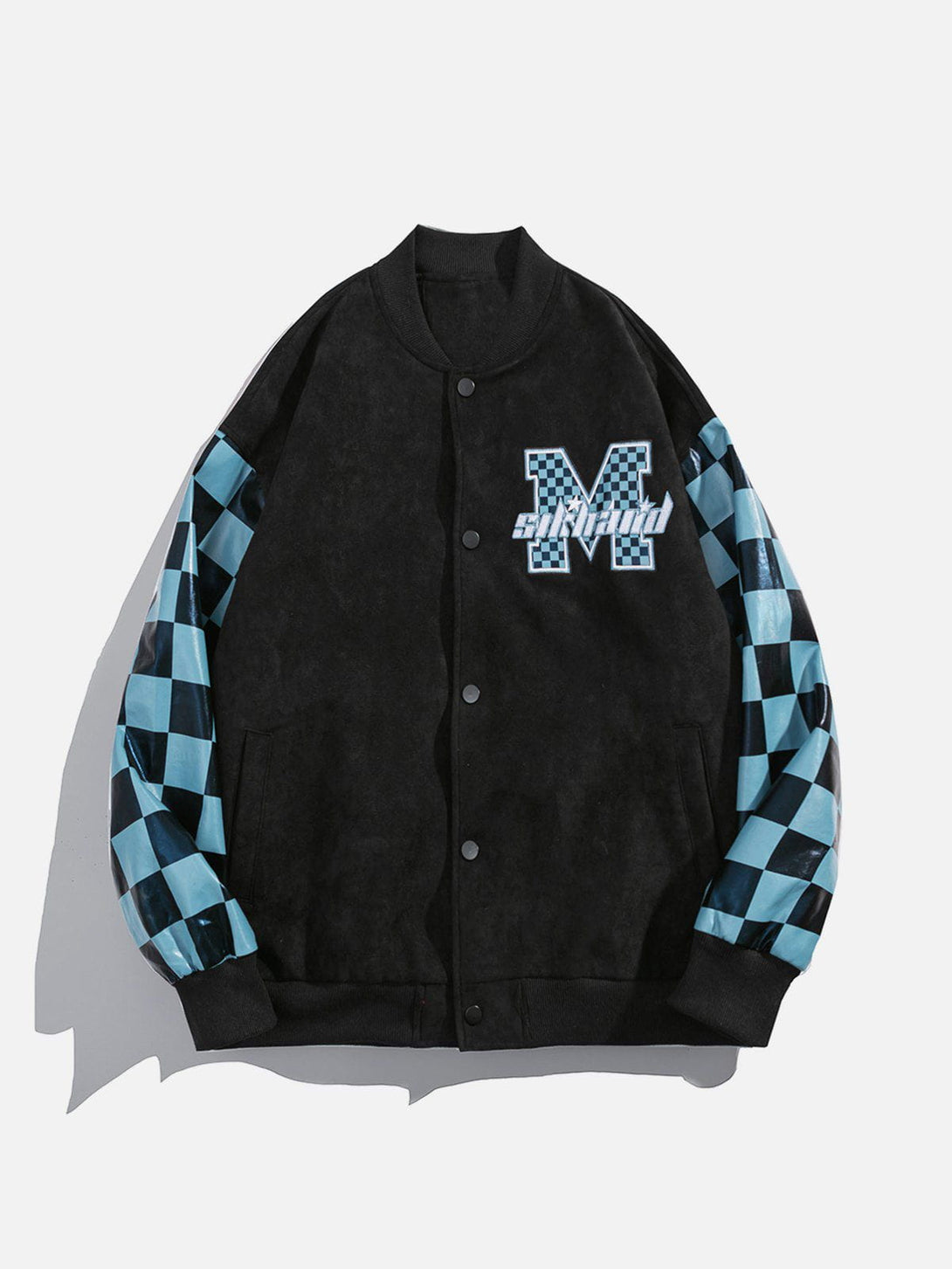 Lacezy - "M" Patchwork Checkerboard Varsity Jacket- Streetwear Fashion - lacezy.com