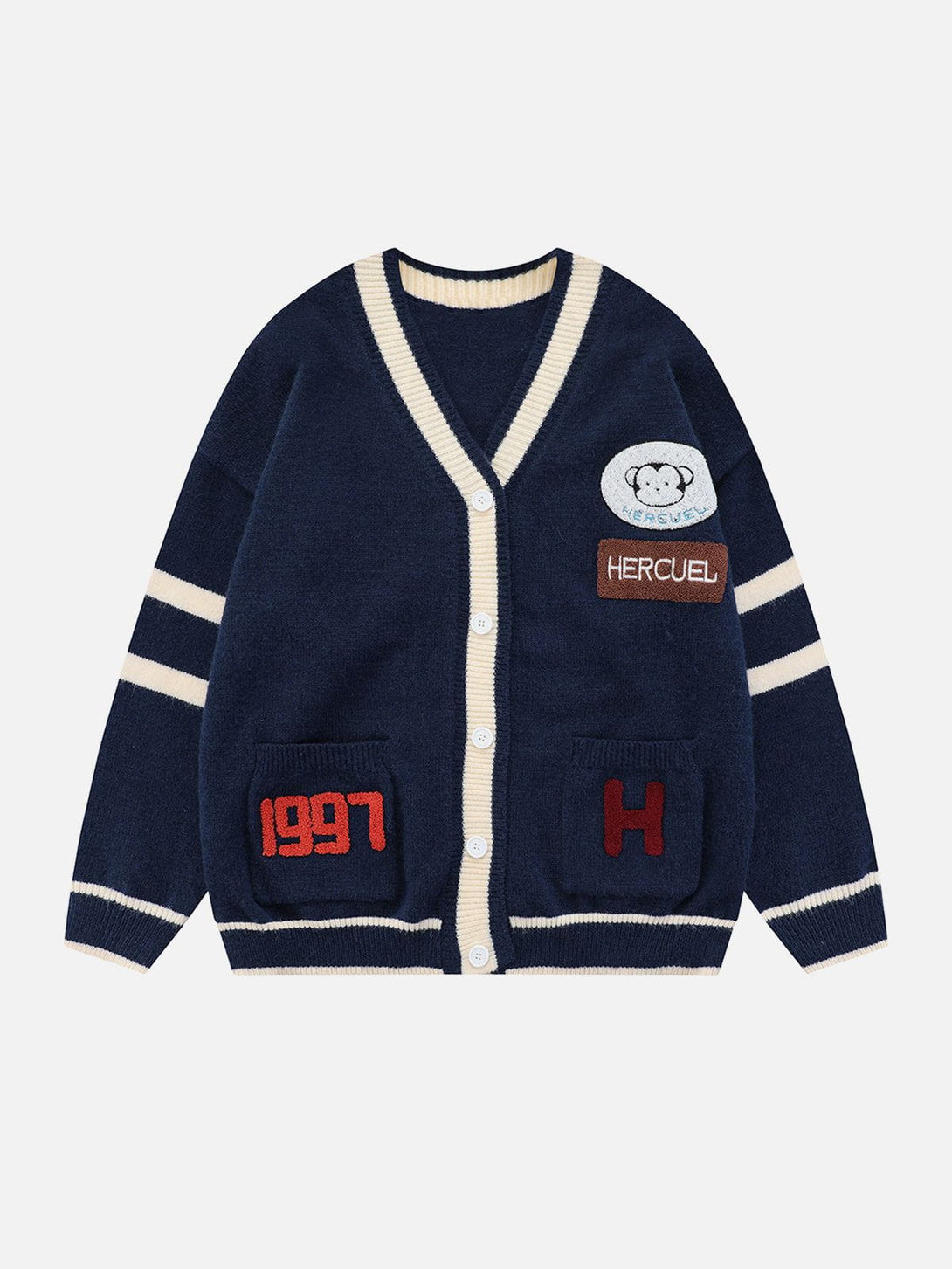 Lacezy - Monkey Embroidery Cardigan- Streetwear Fashion - lacezy.com