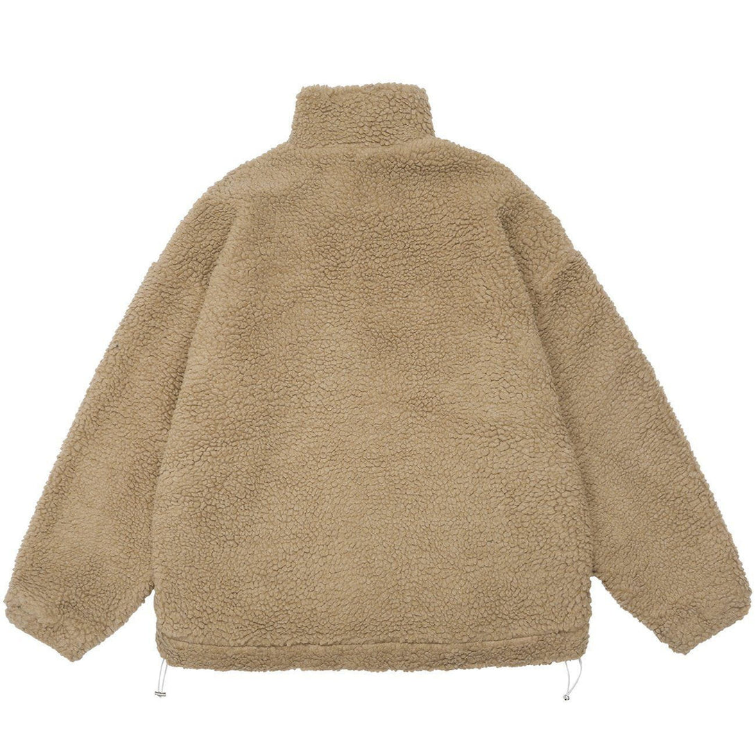 Lacezy - Monogram Embroidery Sherpa Winter Coat- Streetwear Fashion - lacezy.com