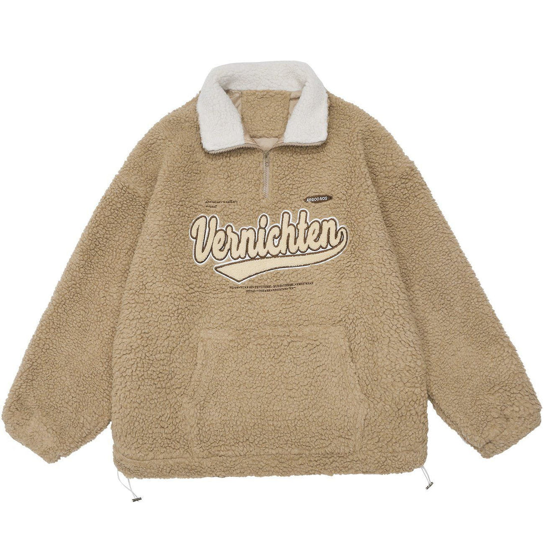 Lacezy - Monogram Embroidery Sherpa Winter Coat- Streetwear Fashion - lacezy.com