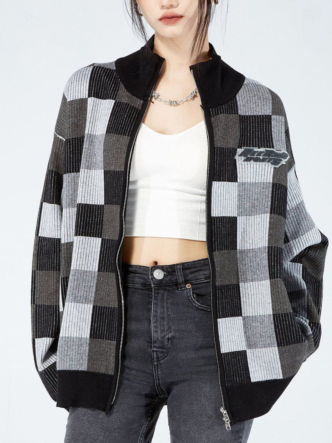 Lacezy - Mosaic Plaid Cardigan- Streetwear Fashion - lacezy.com