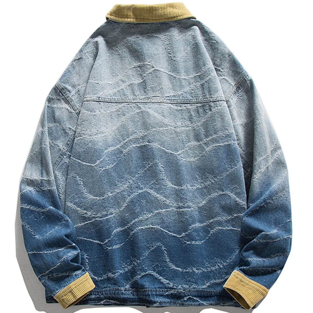 Lacezy - National Style Printing Gradient Denim Jacket- Streetwear Fashion - lacezy.com