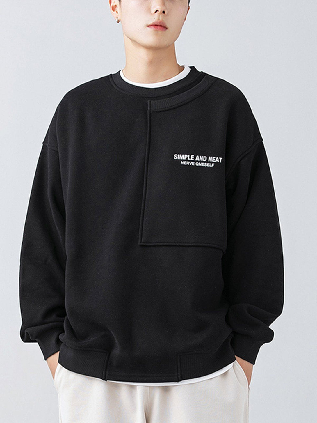 Lacezy - Neckline Stitching Letters Sweatshirt- Streetwear Fashion - lacezy.com