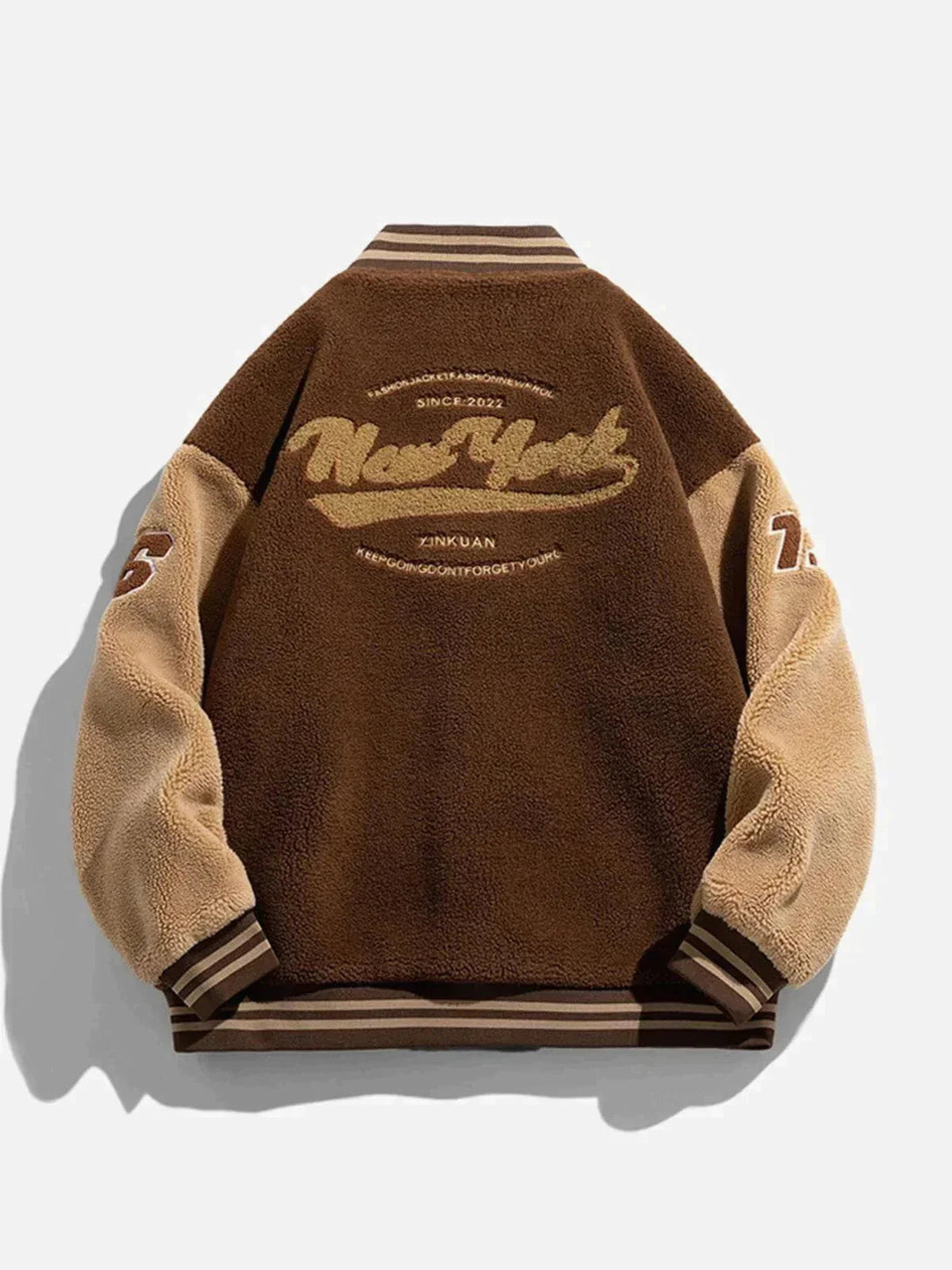 Lacezy - New York Sherpa Varsity Jacket- Streetwear Fashion - lacezy.com