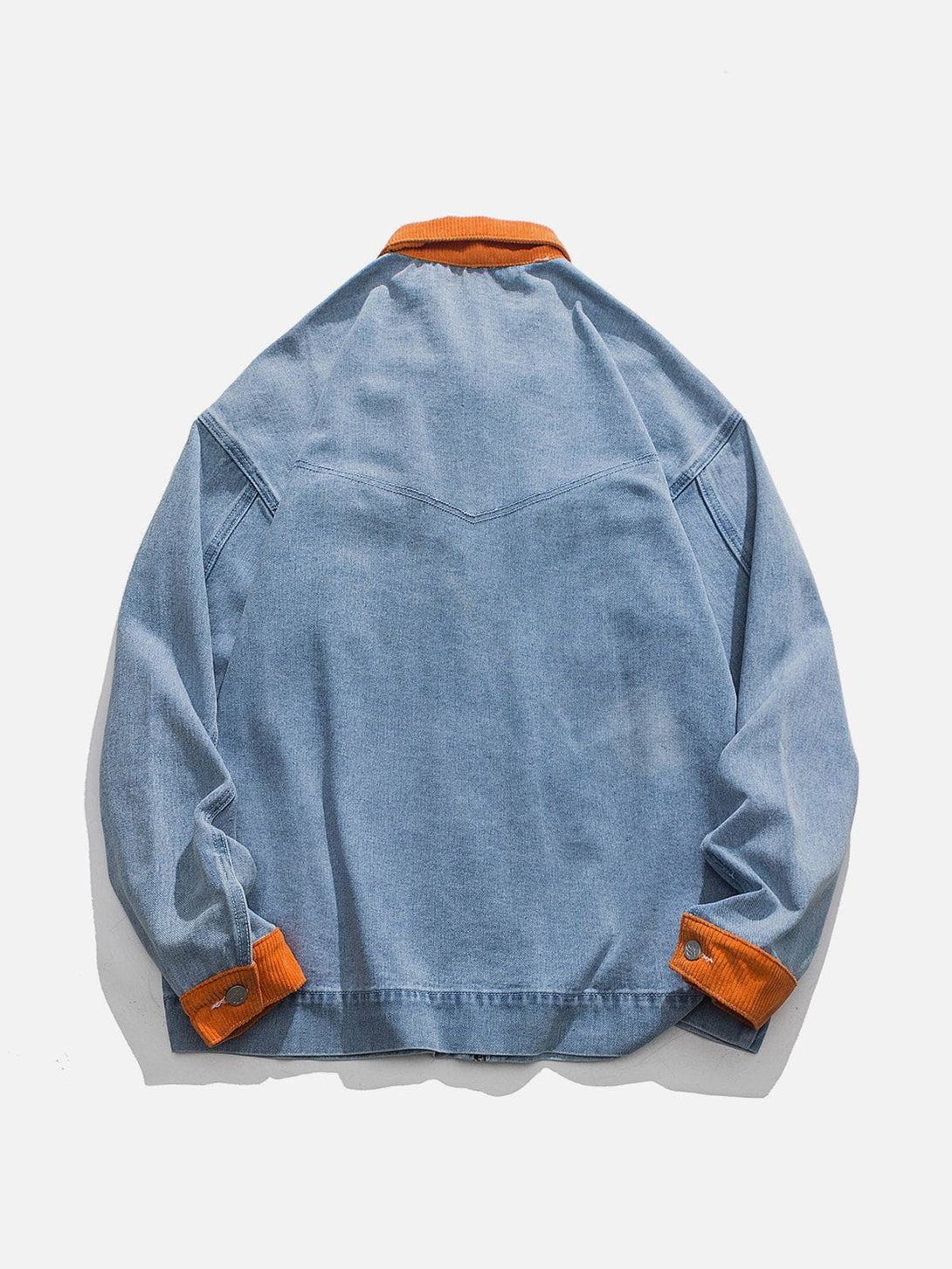 Lacezy - Orange Corduroy Patchwork Denim Jacket- Streetwear Fashion - lacezy.com