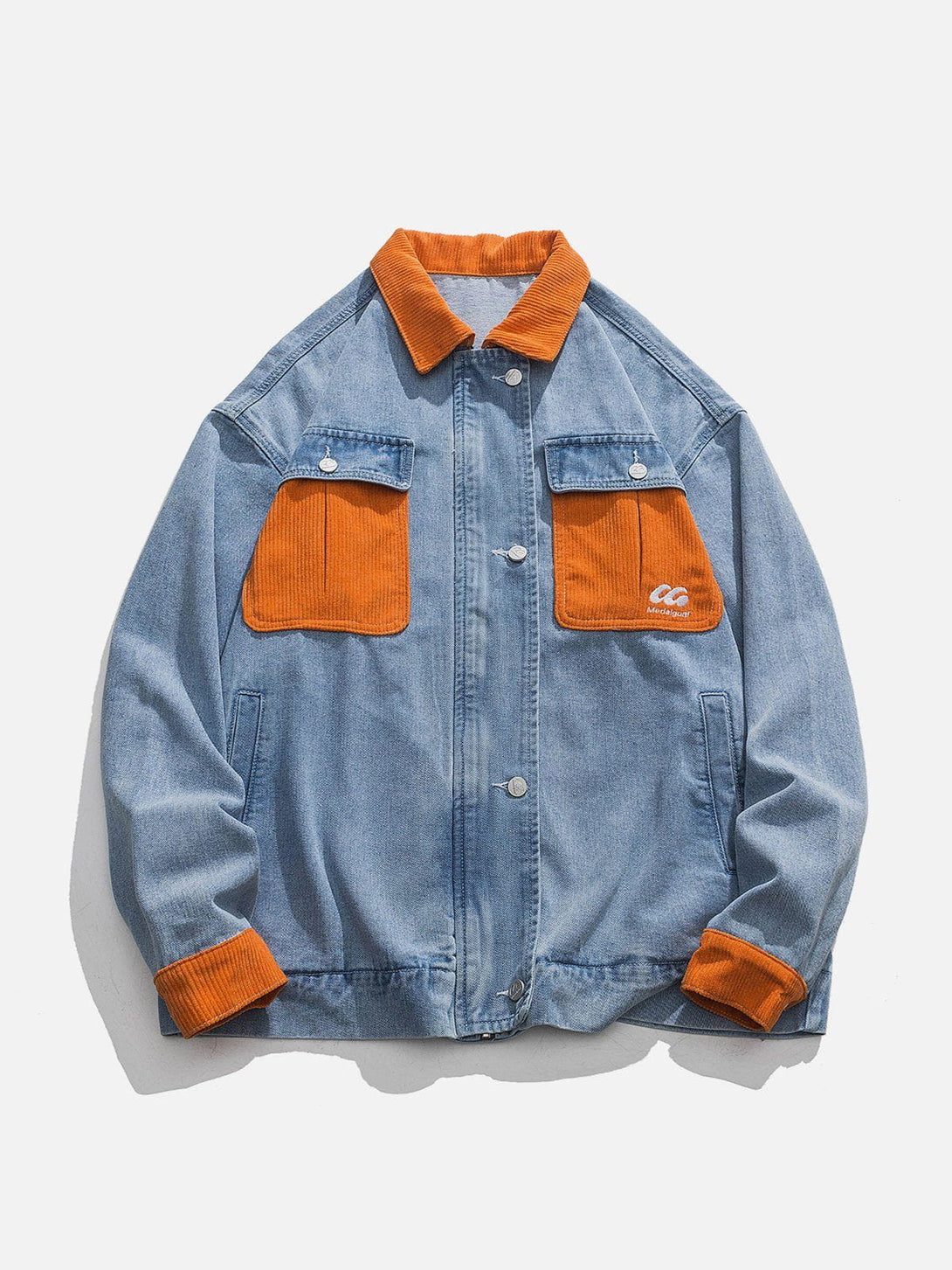 Lacezy - Orange Corduroy Patchwork Denim Jacket- Streetwear Fashion - lacezy.com