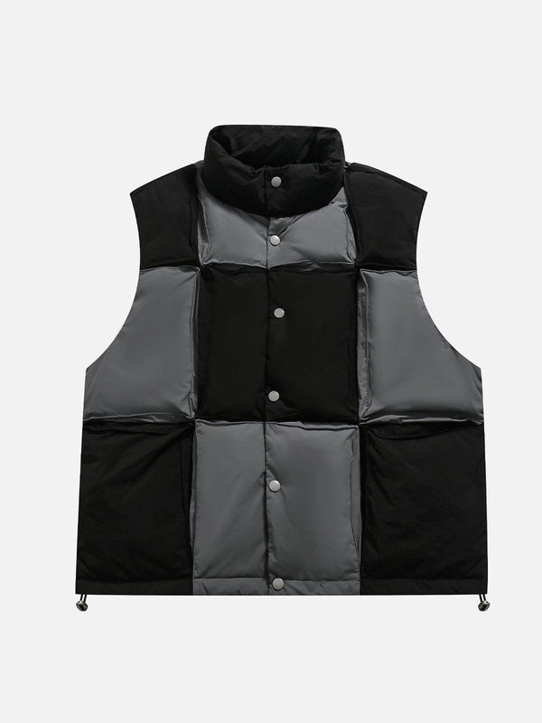 Lacezy - PLAID Color Blocking Down Gilet- Streetwear Fashion - lacezy.com