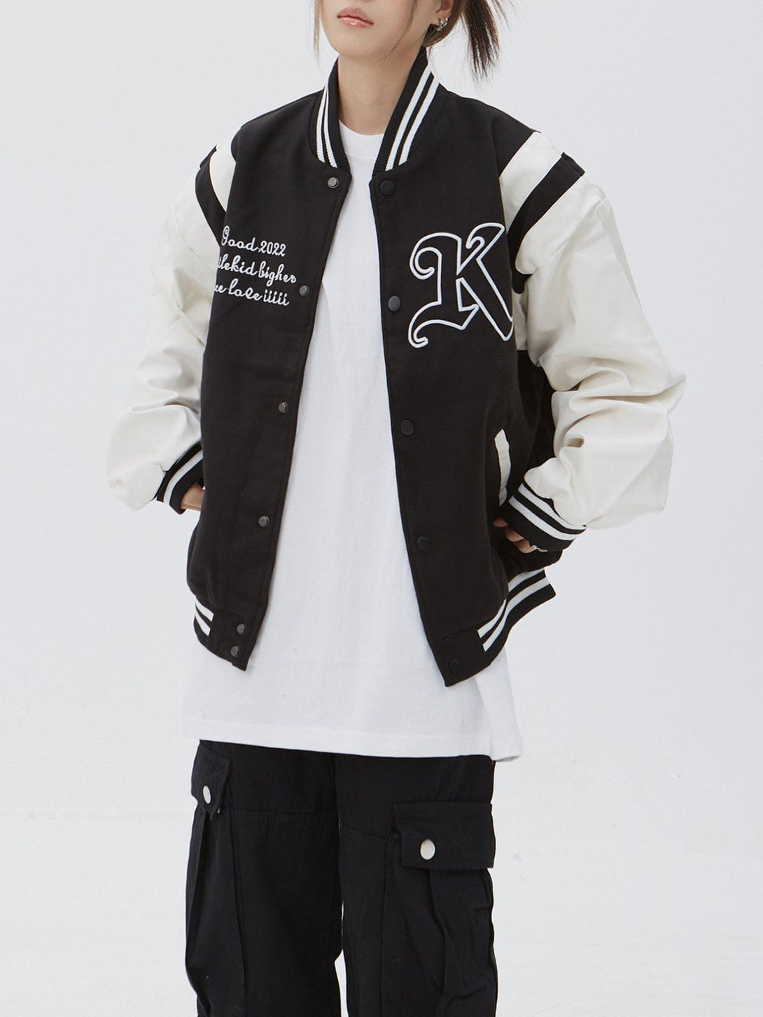 Lacezy - PU Splicing Varsity Jacket- Streetwear Fashion - lacezy.com