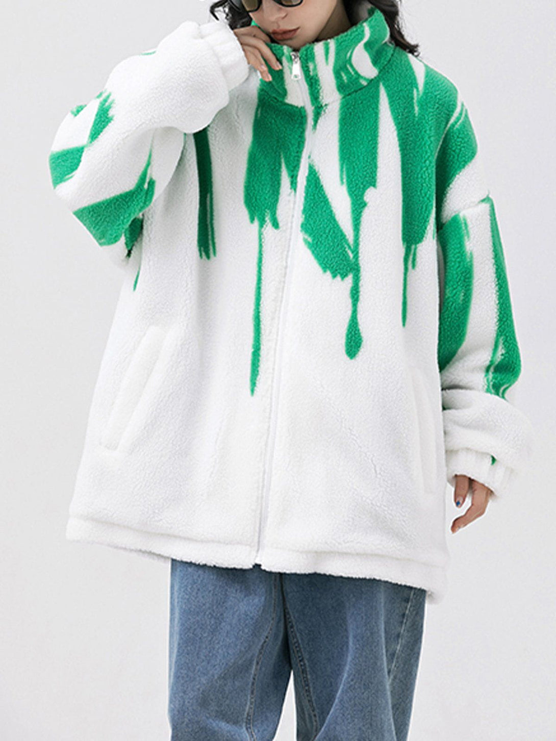 Lacezy - Paint Line Pattern Sherpa Coat- Streetwear Fashion - lacezy.com