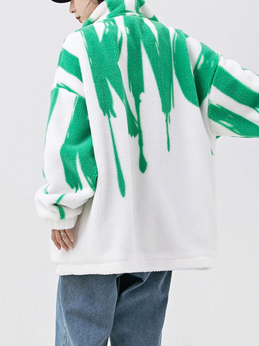 Lacezy - Paint Line Pattern Sherpa Coat- Streetwear Fashion - lacezy.com