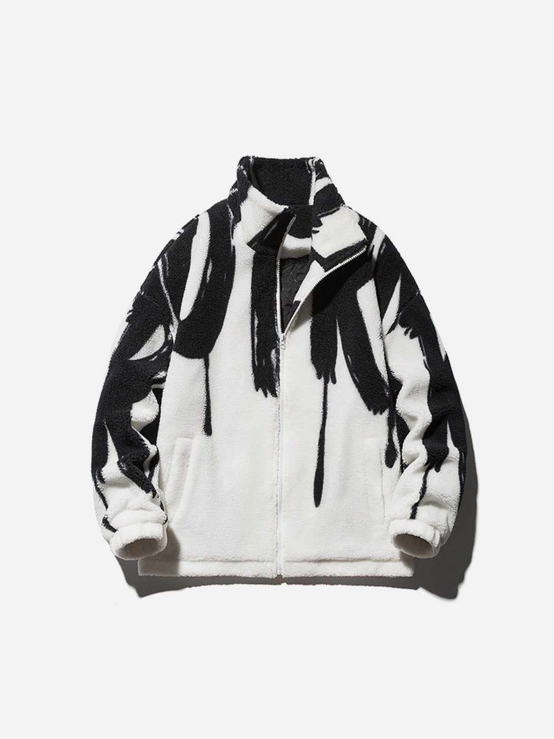 Lacezy - Paint Line Pattern Sherpa Coat- Streetwear Fashion - lacezy.com