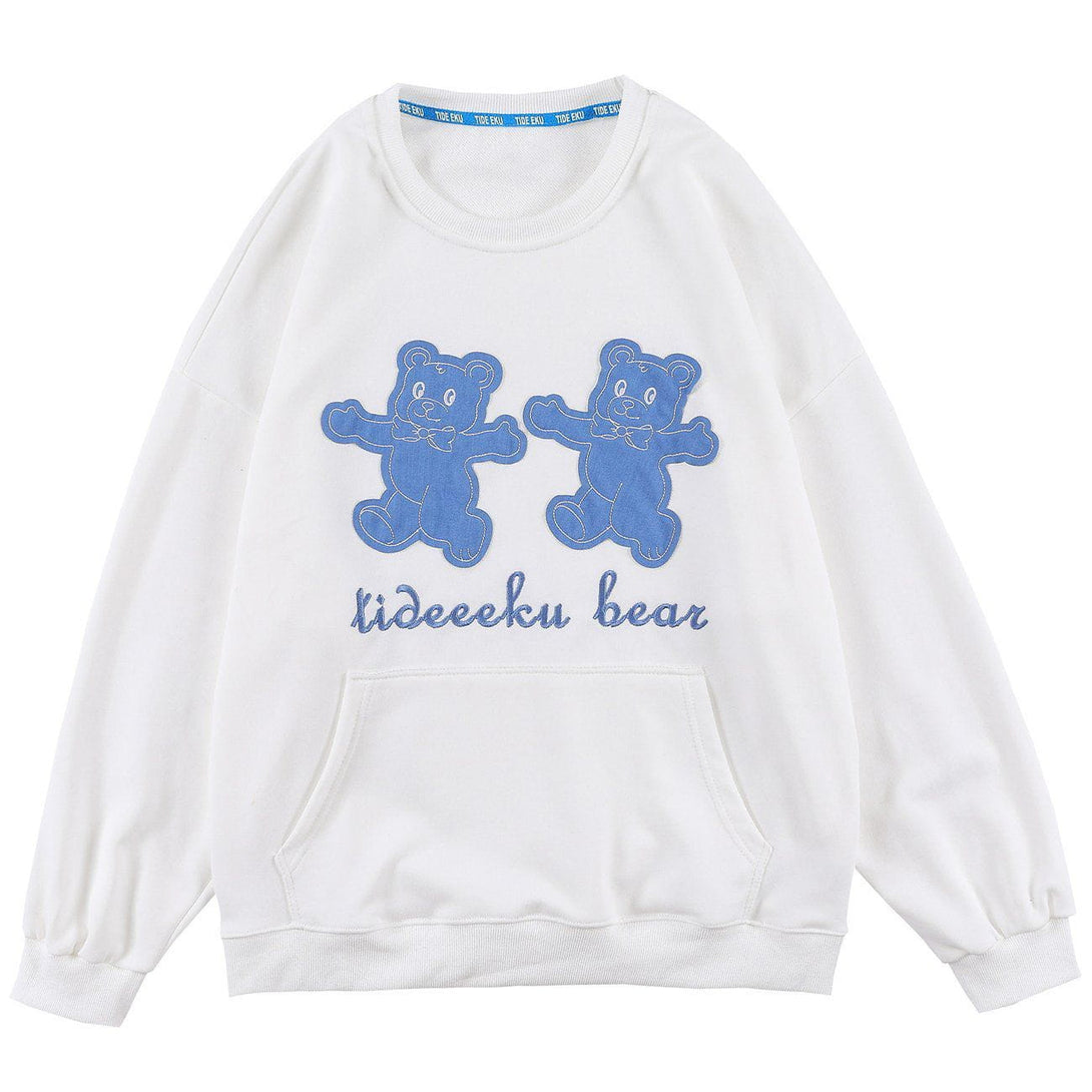 Lacezy - Patch Denim Bear Sweatshirt- Streetwear Fashion - lacezy.com