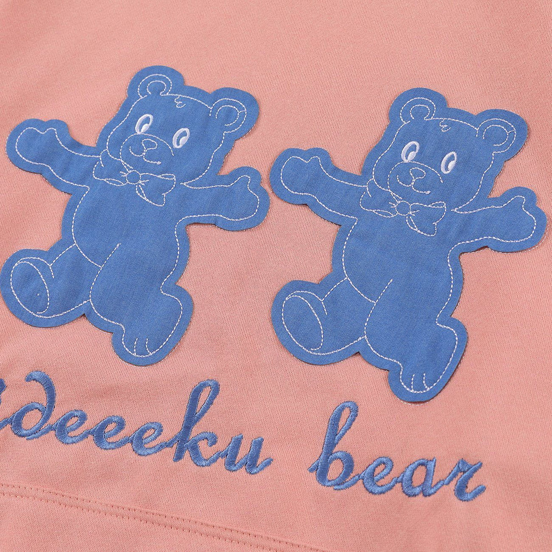 Lacezy - Patch Denim Bear Sweatshirt- Streetwear Fashion - lacezy.com