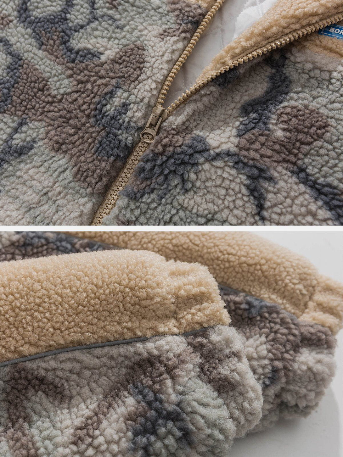 Lacezy - Patchwork Camouflage Sherpa Coat- Streetwear Fashion - lacezy.com