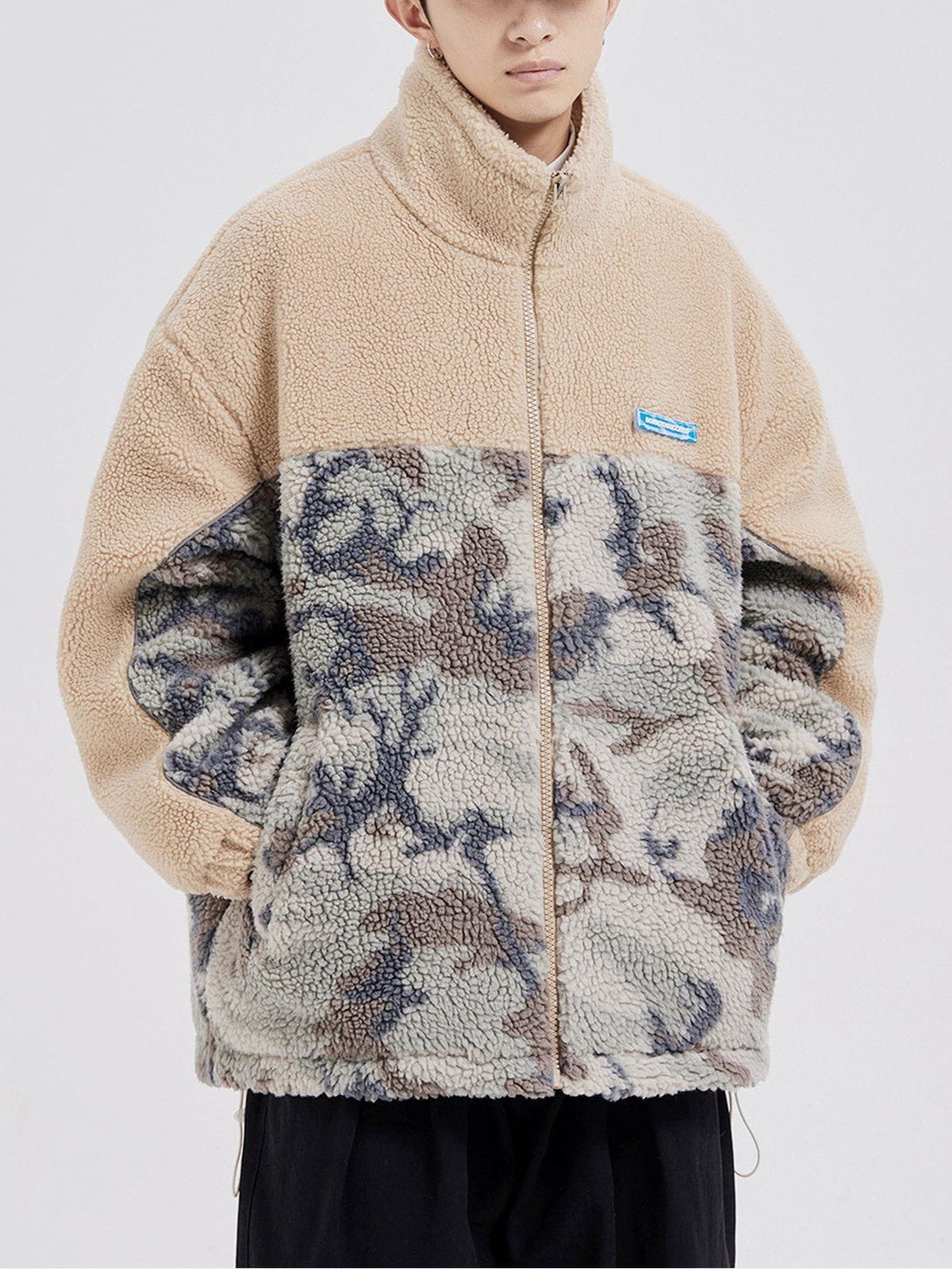 Lacezy - Patchwork Camouflage Sherpa Coat- Streetwear Fashion - lacezy.com