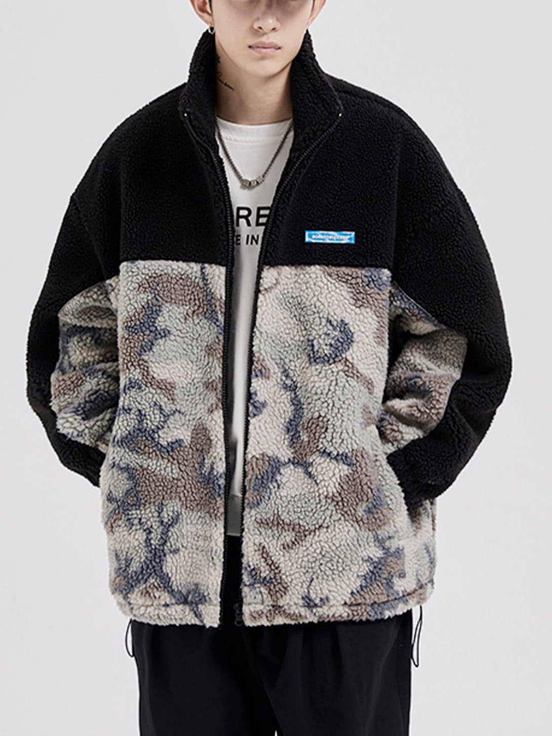 Lacezy - Patchwork Camouflage Sherpa Coat- Streetwear Fashion - lacezy.com