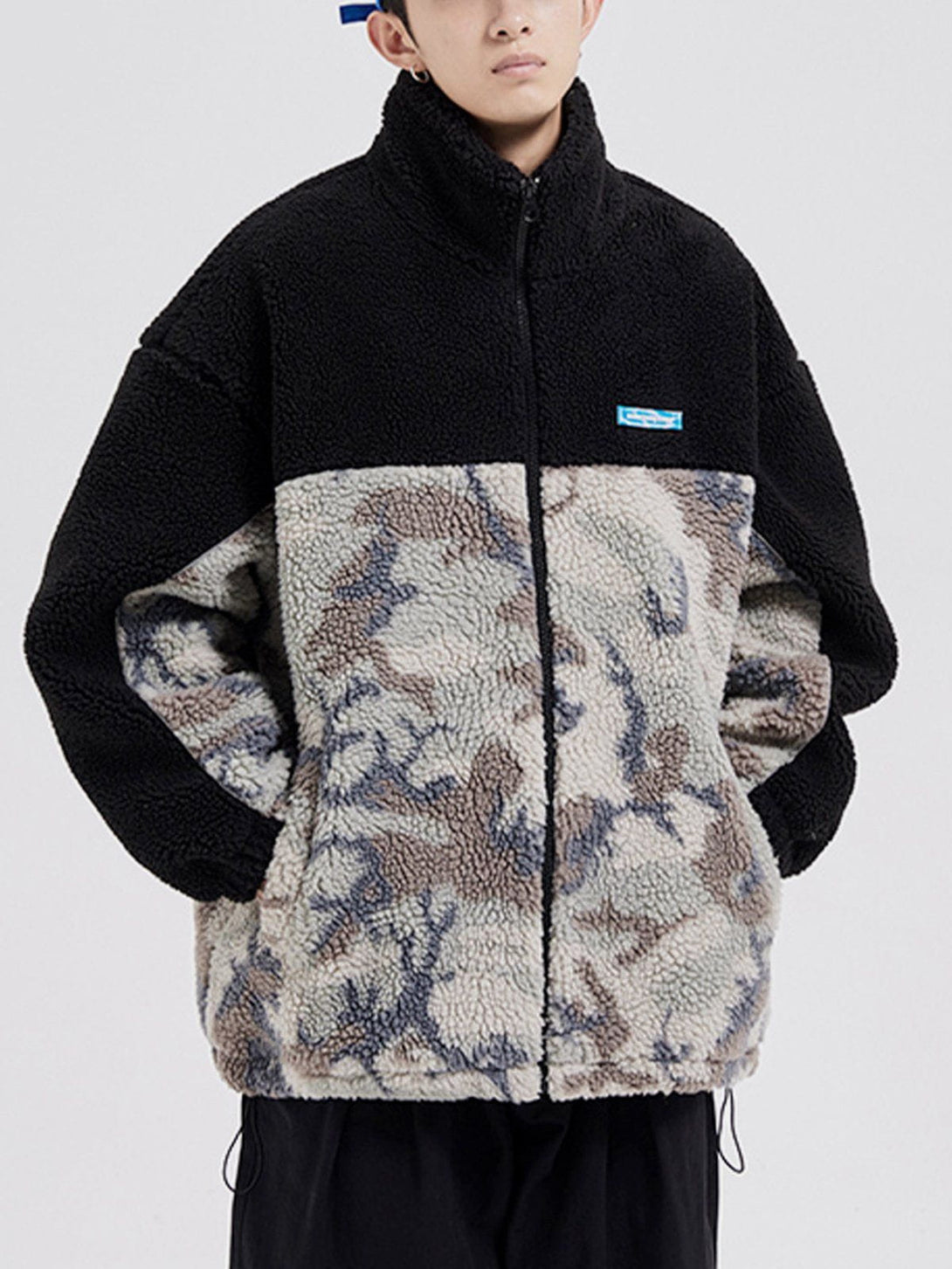 Lacezy - Patchwork Camouflage Sherpa Coat- Streetwear Fashion - lacezy.com