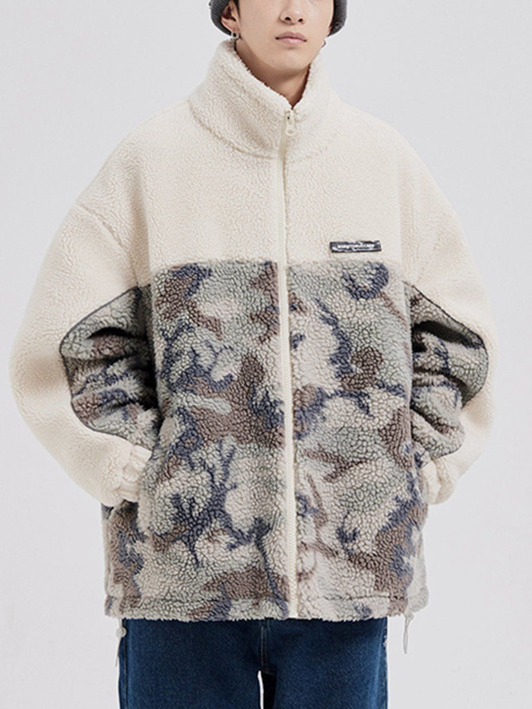 Lacezy - Patchwork Camouflage Sherpa Coat- Streetwear Fashion - lacezy.com