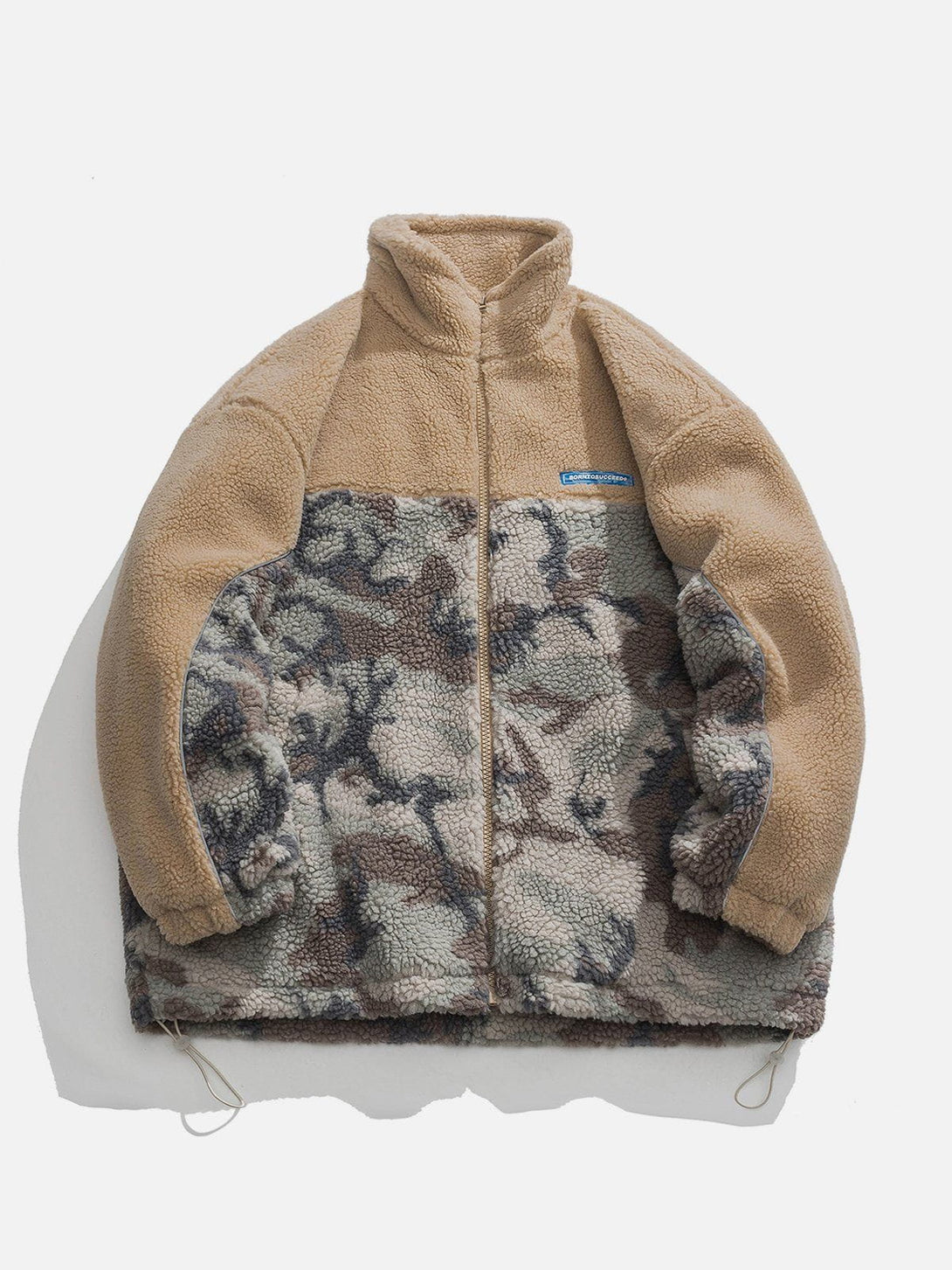 Lacezy - Patchwork Camouflage Sherpa Coat- Streetwear Fashion - lacezy.com