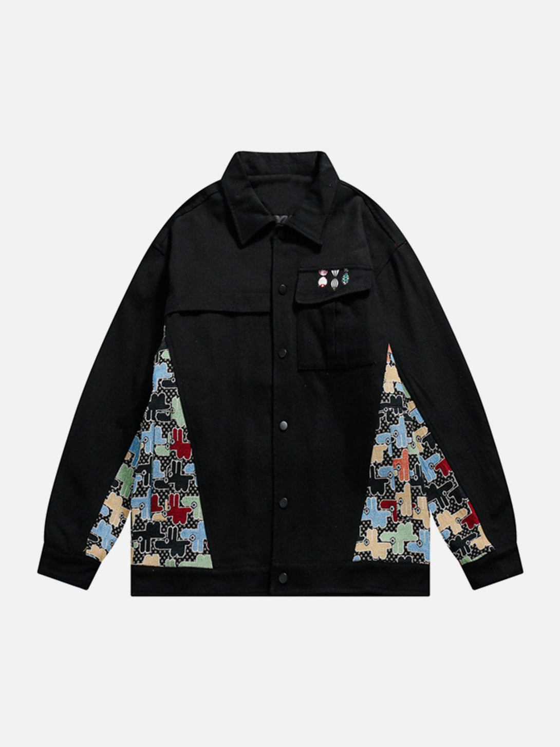 Lacezy - Patchwork Cartoon Print Jacket- Streetwear Fashion - lacezy.com