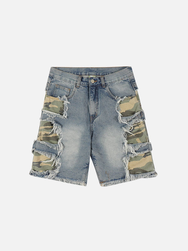 Lacezy - Patchwork Color Clash Denim Shorts- Streetwear Fashion - lacezy.com