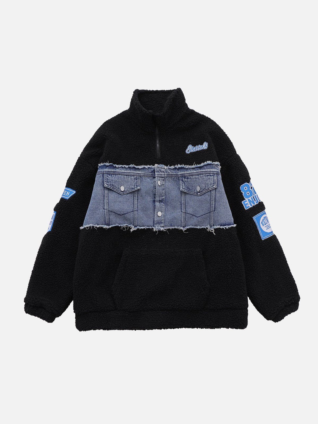 Lacezy - Patchwork Denim Winter Coat- Streetwear Fashion - lacezy.com