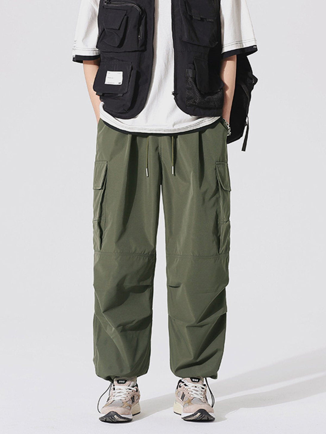 Lacezy - Patchwork Drawstring Cargo Pants- Streetwear Fashion - lacezy.com