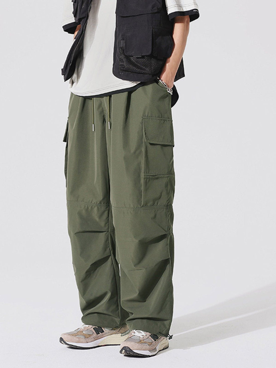 Lacezy - Patchwork Drawstring Cargo Pants- Streetwear Fashion - lacezy.com