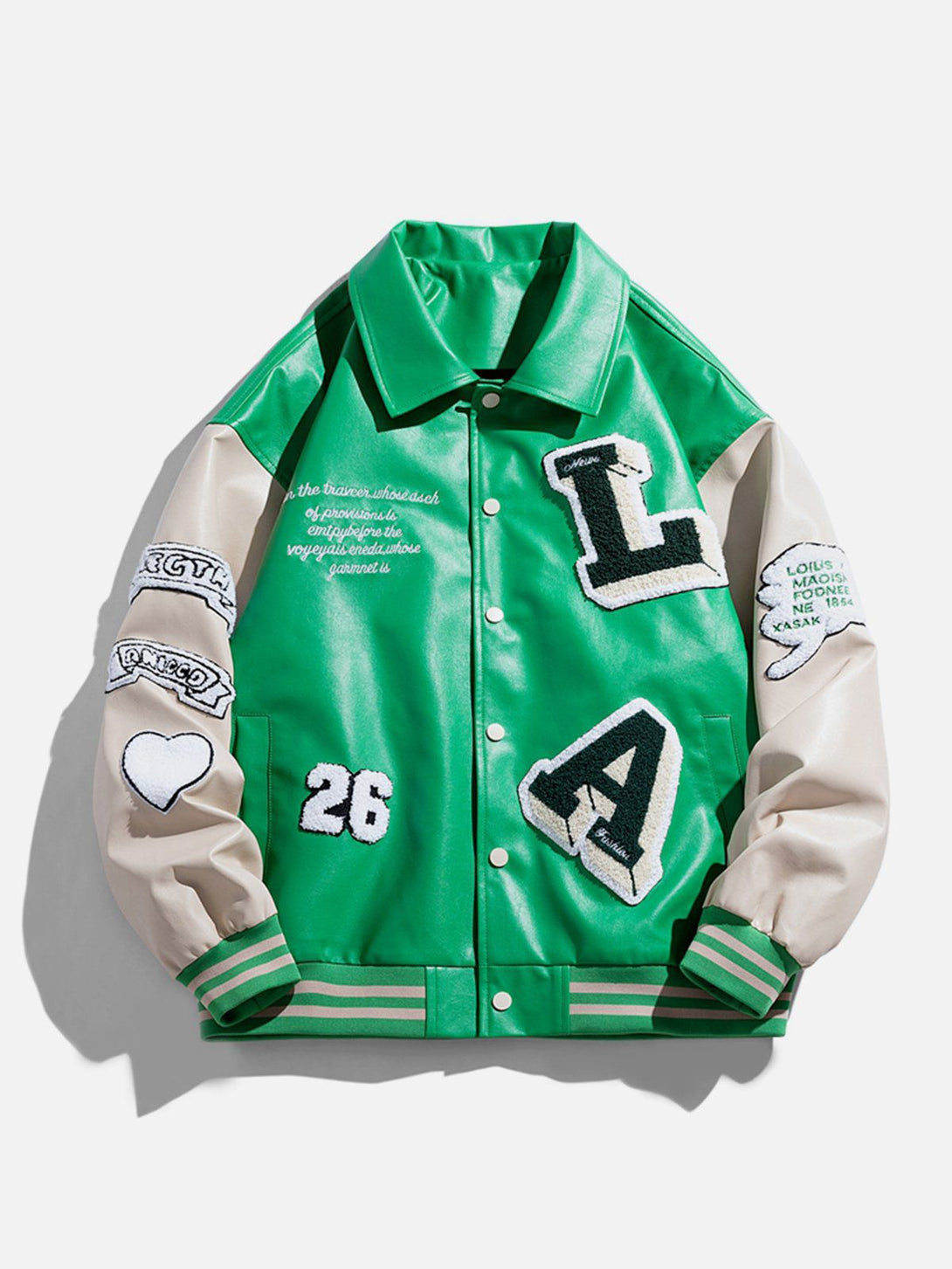 Lacezy - Patchwork Flocking Letter PU Jacket- Streetwear Fashion - lacezy.com