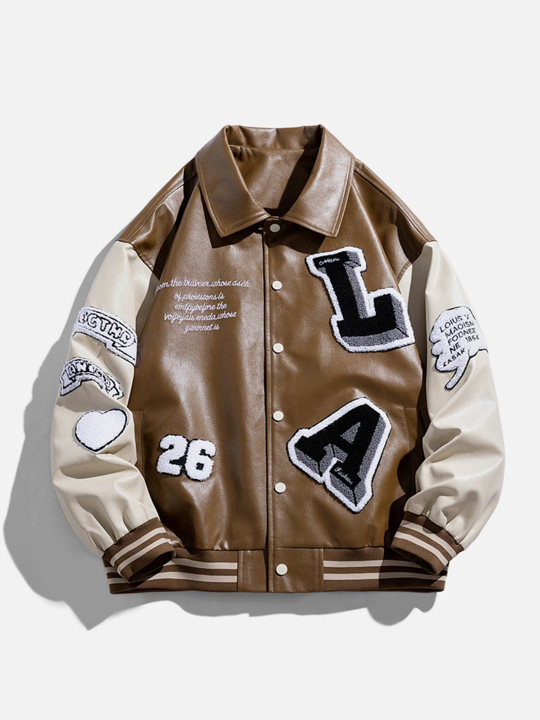 Lacezy - Patchwork Flocking Letter PU Jacket- Streetwear Fashion - lacezy.com